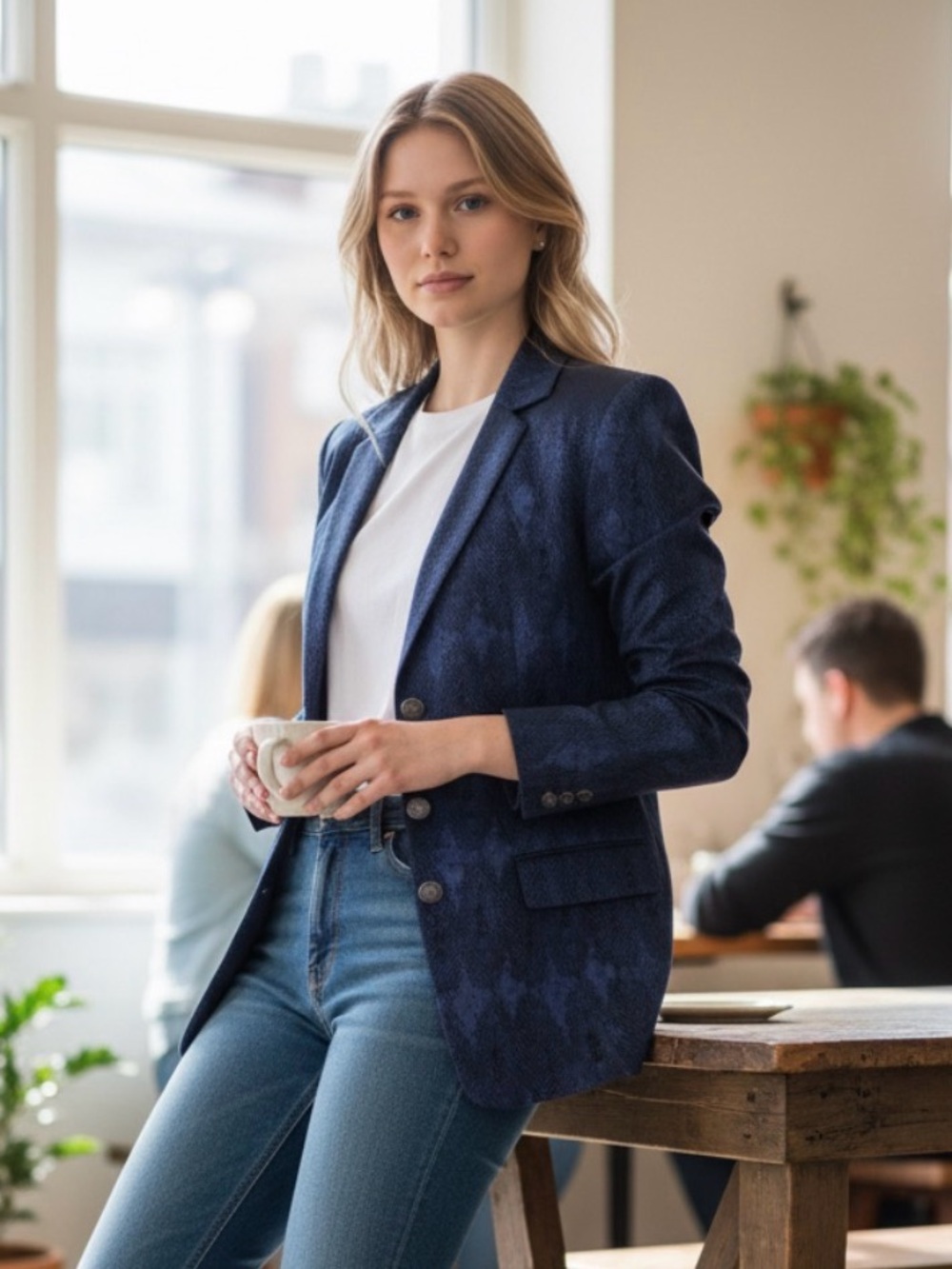 Escada Margaretha Ley Blue Blazer Snake Skin Print